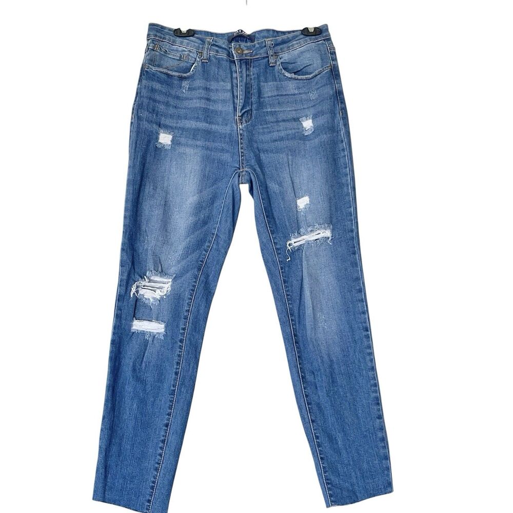 Wax Womens Jeans Distressed Skinny Blue Denim Pants Frayed Release hem Y2k Sz 13
